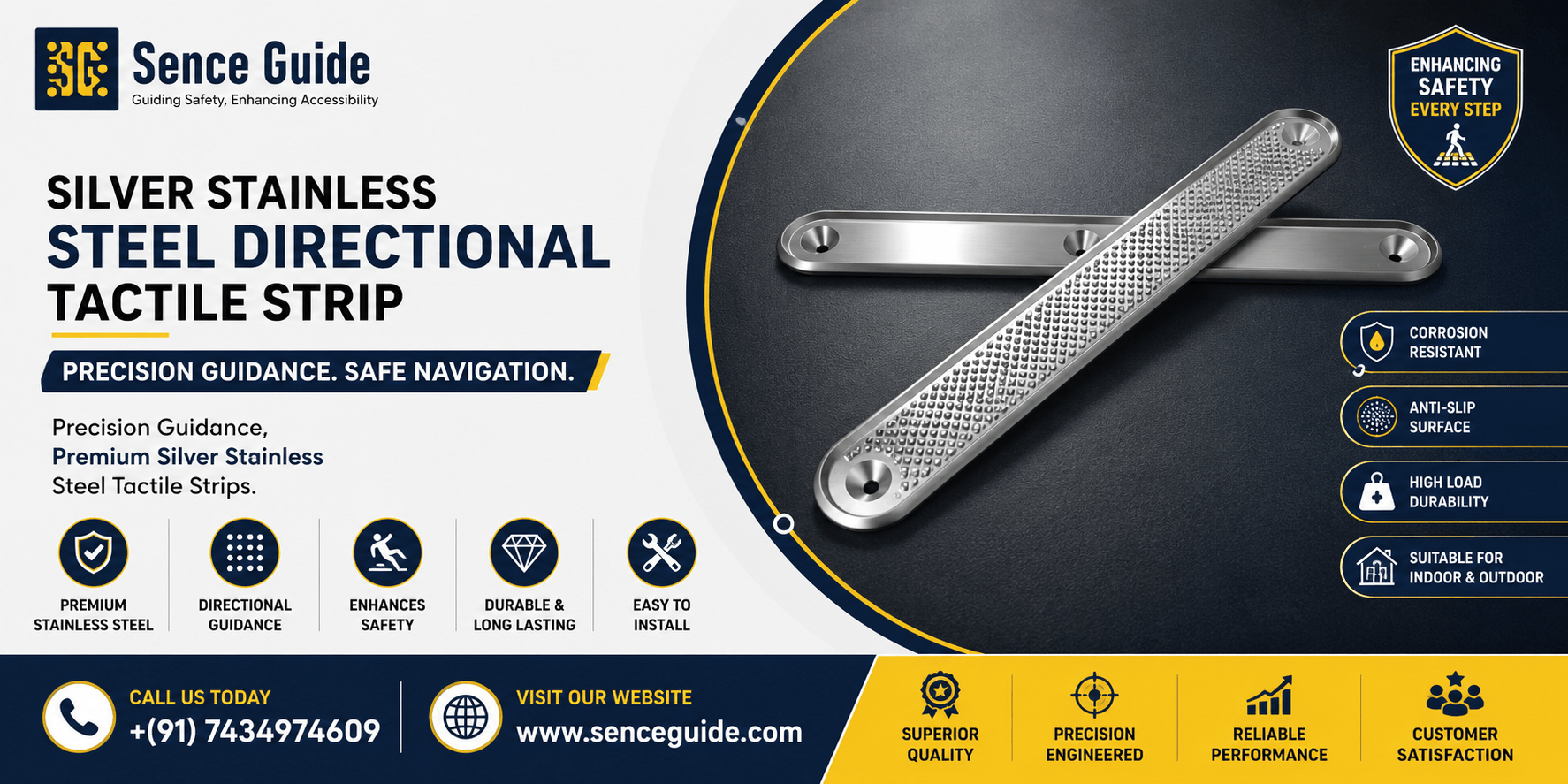 Sliver Stainless Steel Directional Tactile Strip